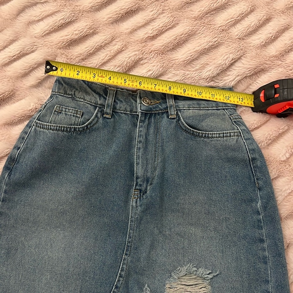 Whats's Hot!! Super Cute Boho Asymmetrical Midi Distressed Denim Skirt! 🛍️😍🔥 - Picture 5 of 14